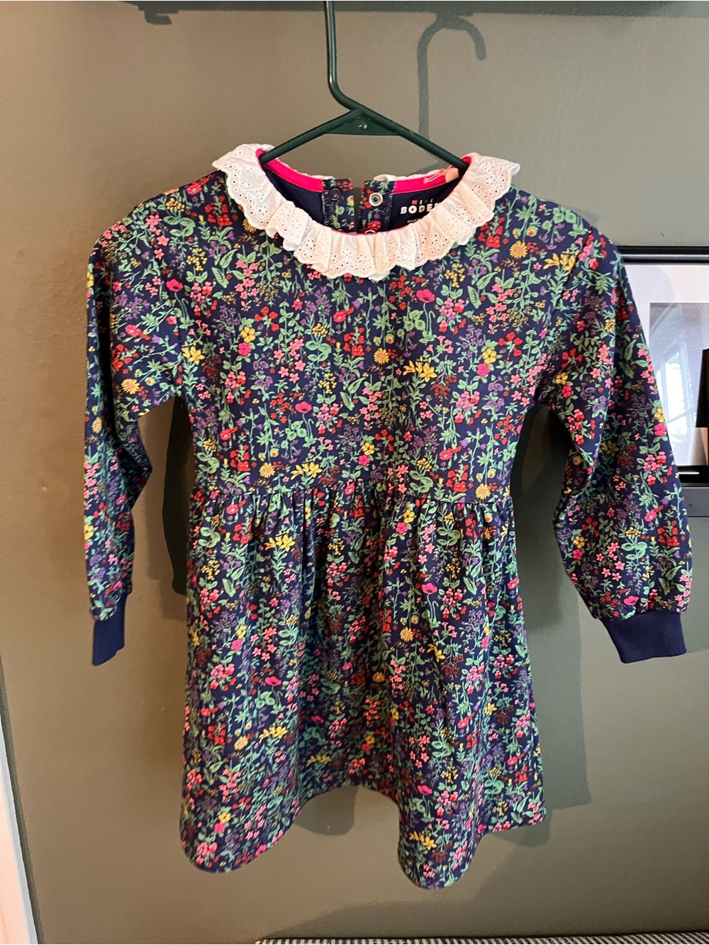 Mini Boden Girls Floral Dress with Lace Collar